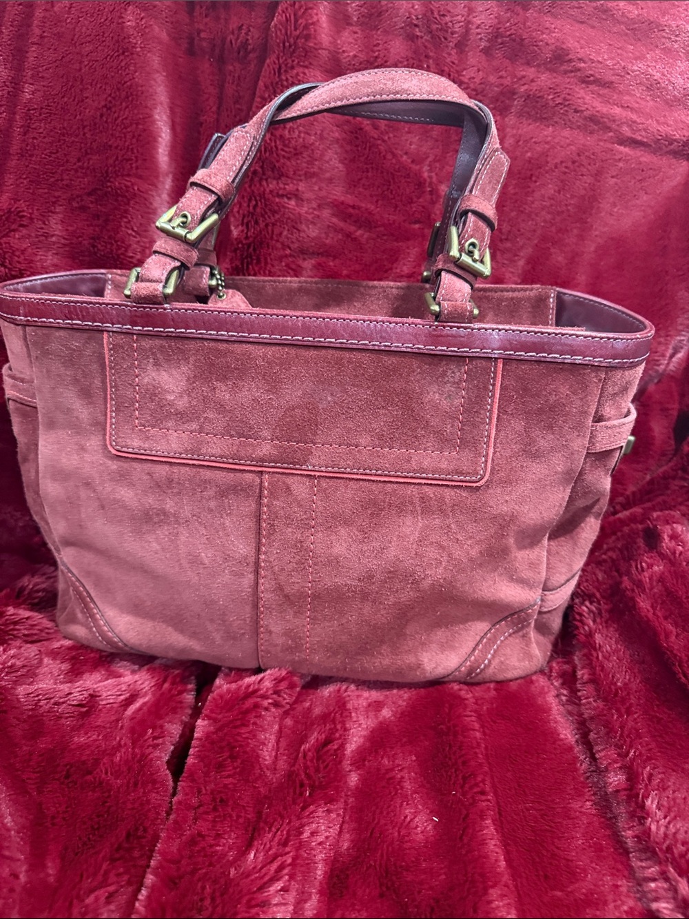 Vintage Coach Burgundy Suede Tote - Picture 2 of 6